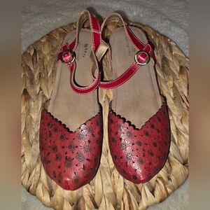 L'Artiste Spring Step D Livia Mary Jane Wedge Heel Sandals Leather Red 36 6.5